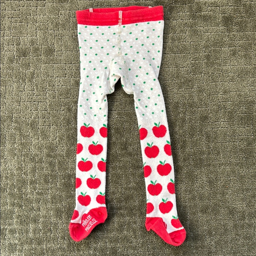 Charming Red and White Apple Pattern Tights Size 9-12 months